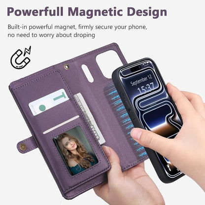 Wallet Case for iPhone 17 Pro with Card Holder/Crossbody Wallet/Strap,[RFID Blocking][Magnetic] PU Leather Phone Case for iPhone 17 Pro,6.3 in,Purple