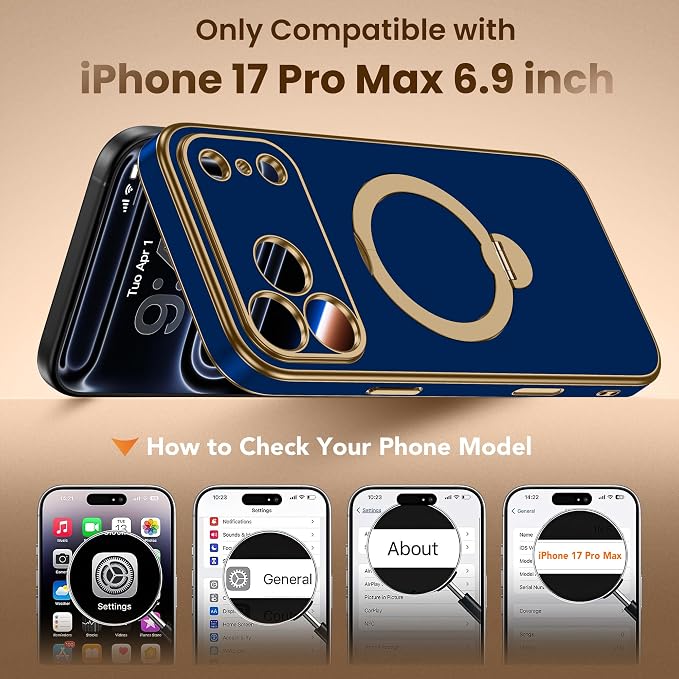 GolbinBox for iPhone 17 Pro Max Case with 360° Spin Magnetic Stand,[Compatible with Magsafe] [Military Protection][Built-in Ring Holder] Camera Control Phone Case for 17 Pro Max,Deep Blue