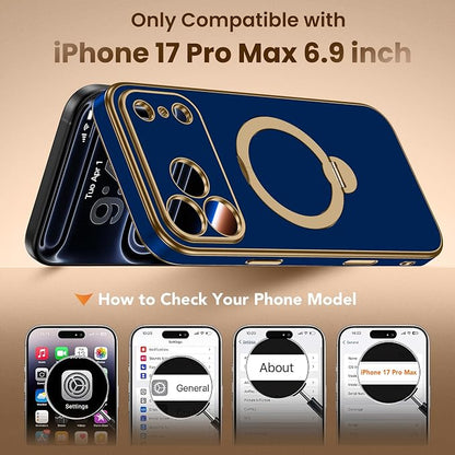 GolbinBox for iPhone 17 Pro Max Case with 360° Spin Magnetic Stand,[Compatible with Magsafe] [Military Protection][Built-in Ring Holder] Camera Control Phone Case for 17 Pro Max,Deep Blue