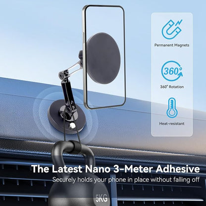 360° Magnetic Phone Mount - Dual Arm Foldable Phone Holder with Strong Adhesive Base for Car Dashboard/Desk/Wall, Universal Magnetic Stand for iPhone 16/15 & All Smartphones-828002