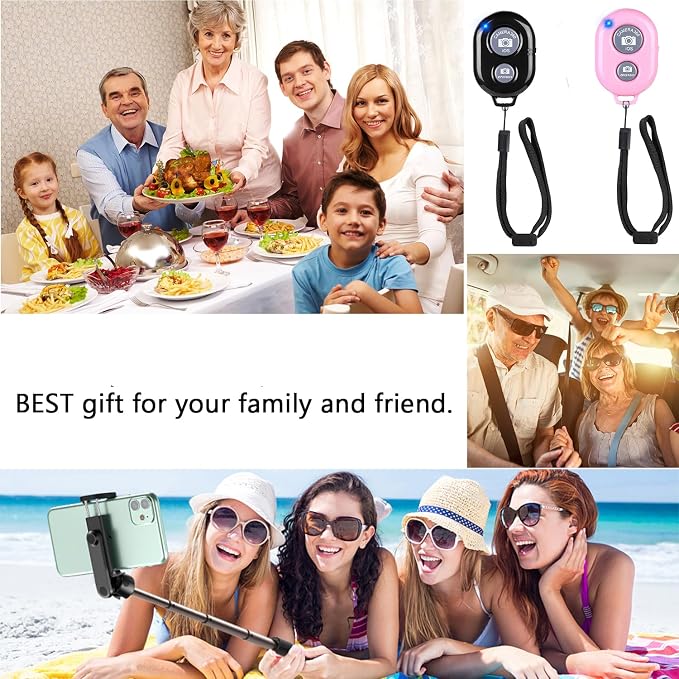 Cellphone Remote Shutter for Smartphones and Tablets, AOQIYUE Wireless Camera Remote Control Compatible with iPhone/Android Cellphone Wrist Strap Included (Black+Pink)