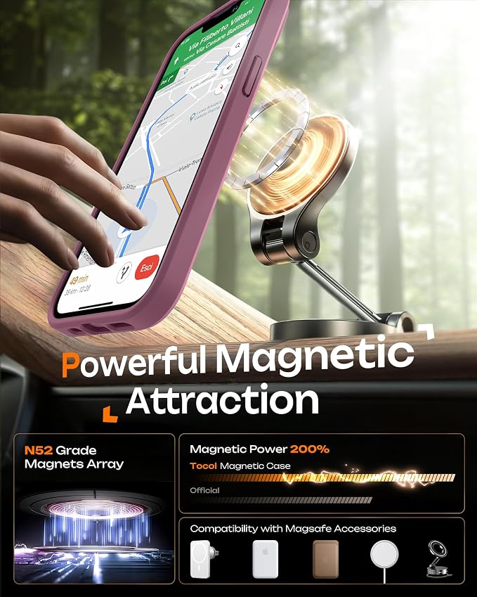 TOCOL for Phone 13 Case, Compatible with Magsafe Charger, Full Camera Protection, Drop Protection, Translucent Matte Phone Case for iPhone 13 6.1 inch (Plum)