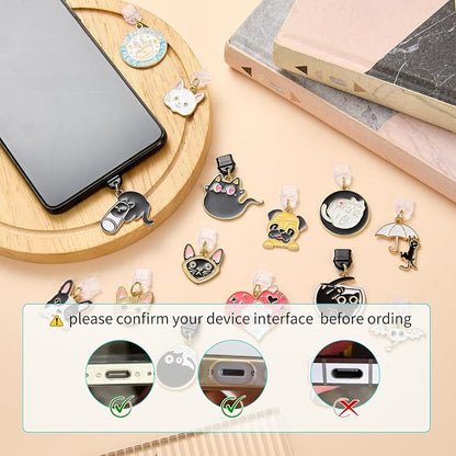 7-10Pcs Dust Plug Charm Type C with Alloy Pendants Cute Cell Phone Charms for Most Type C Phone,Readers Device
