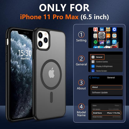 Pilaru for iPhone 11 Pro Max Case [Compatible with Magsafe] Translucent Matte Magnetic Case with Screen Protector,SlimThin Shockproof Military Grade Drop Protection Cover for iPhone 11 ProMax-Black