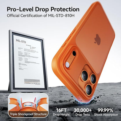 CASEKOO for 17 Pro Max Case, [Never Yellow Technology] [Mil-Grade Drop Protection] Translucent Slim Cover Women Men for iPhone 17 Pro Max Phone Case 6.9 inch, Frosted Orange