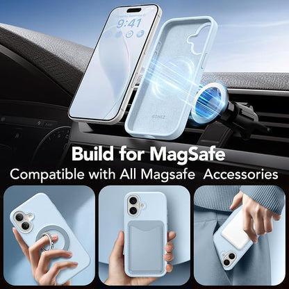 GONEZ Magnetic for iPhone 16 Case, Compatible with MagSafe, [Screen Protector + Camera Lens Protector], Liquid Silicone Shockproof Protective Phone Case for iPhone 16 6.1", Blue
