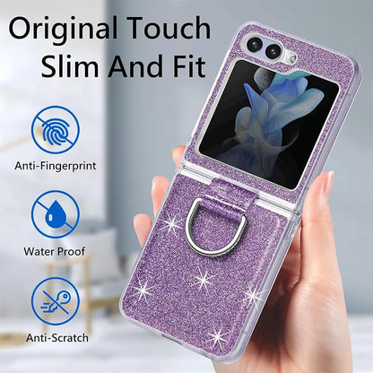 Bling Glitter Case for Samsung Galaxy Z Flip 6 with Ring Holder,Women Girls Cute Phone Case Non Slip Ultra Slim TPU Bumper Shockproof Protective Case for Galaxy Z Flip 6 5G 2024,Purple