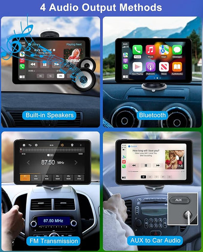 Wireless CarPlay Android Auto Car Screen, 7 Inch HD Bluetooth AirPlay Touch Screen Protable Car Stereo Naivgation Music Video Player Mirrorring, Siri, AUX, Voice Assistant