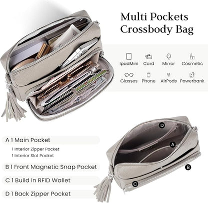 befen Genuine Leather Crossbody Purses for Women Small Crossbody Bags Purse with Built in RFID Blocking Wallet