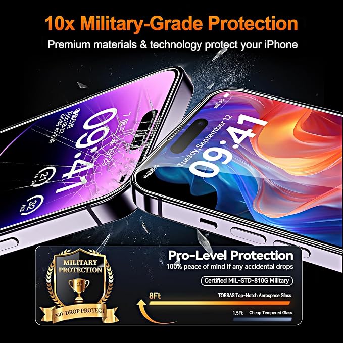 3 Pack Screen Protector for iPhone 14 Pro 6.1 Inch, Auto Dust Removal, 9H Hardness, Anti-Fingerprint, HD Clear Tempered Glas with Auto Alignment Kit