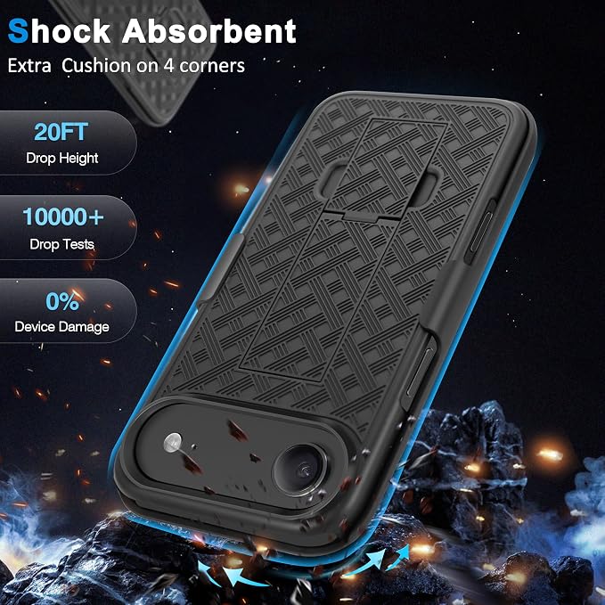 Fingic for iPhone Air Case,iPhone 17 Air Belt Clip Holster Case Slim Combo Shell with Kickstand Swivel Holster Rugged Shockproof Antiscratch Full Body Protective Cover for iPhone 17 Air,2025,Black