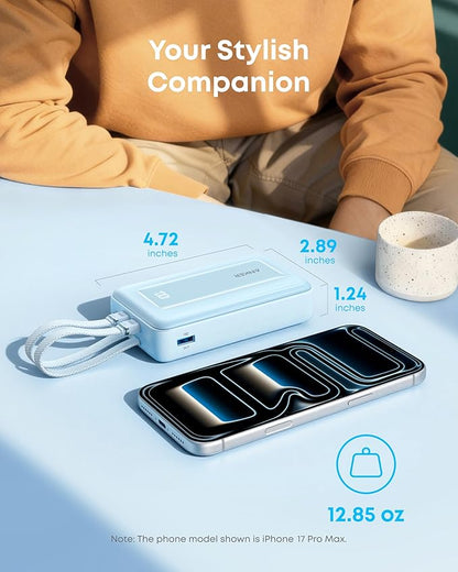 Anker Zolo Power Bank (2025 Upgraded Version), 45W Max Fast Charging, 20,000mAh Battery Pack, Dual Built-in USB-C Cables, USB-C&A Port, for iPhone 17/16 Series, Galaxy, MacBook, and More