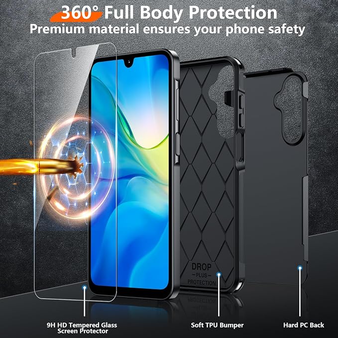 Red2Fire Designed for Samsung Galaxy A16 5G Case, [Military Grade Drop Protection] Non-Slip Heavy Duty Full Body Shockproof Protection Phone Case Galaxy A16 5G Case,Black