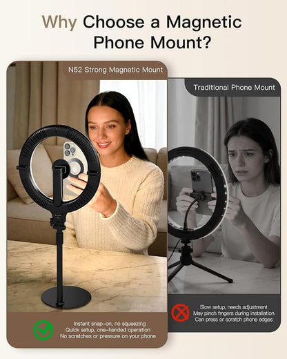 NiceVeedi 10.2” Magnetic Desk Ring Light with Stand, 5000mAh Rechargeable Desktop Ring Light for Phone，3 Color Foldable Selfie Light for Live Stream/Makeup/TikTok/YouTube/Photography/Zoom/Vlogging
