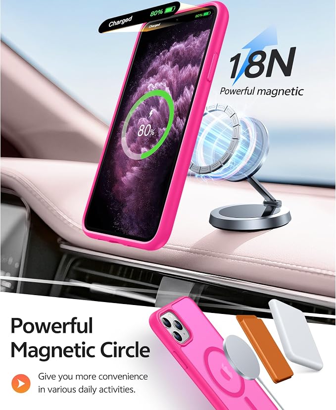 FNTCASE for iPhone 11 Pro Case: [Compatible with Magsafe] Translucent Matte Magnetic Phone Cover - Military Grade Drop Protection Shockproof Protective for iPhone 11Pro 2019 Cases - Hot Pink