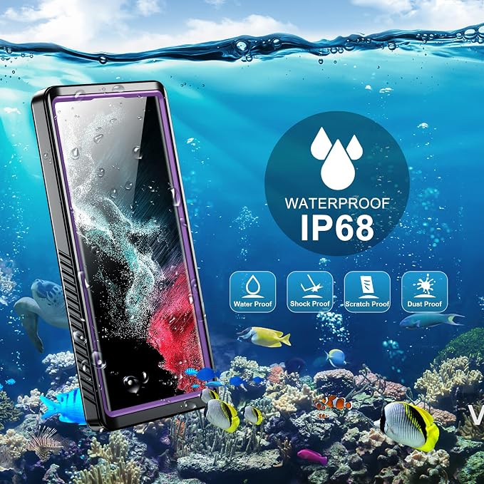 SPIDERCASE Designed for Samsung Galaxy S22 Ultra Case, Waterproof Built-in Screen Protector Full Protection Heavy Duty Shockproof Case, Purple/Clear