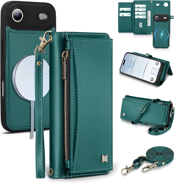 Wallet Case for iPhone Air with Card Holder/Crossbody Wallet/Strap,[RFID Blocking][Magnetic] PU Leather Phone Case for iPhone Air,6.5 in,Green