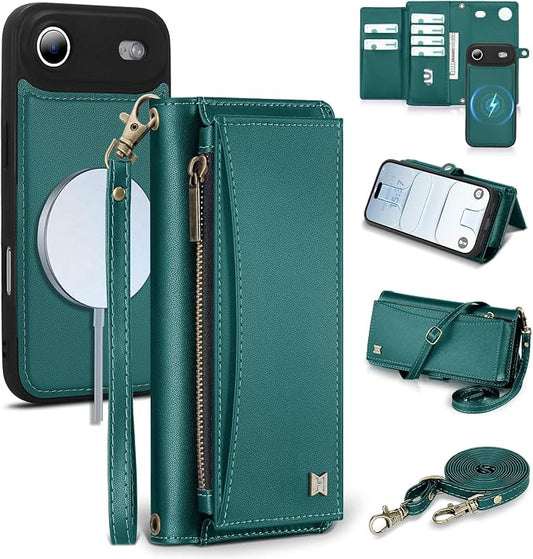 Wallet Case for iPhone Air with Card Holder/Crossbody Wallet/Strap,[RFID Blocking][Magnetic] PU Leather Phone Case for iPhone Air,6.5 in,Green