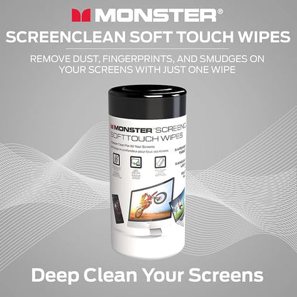 Monster Screen Cleaner Kit, 60 mL, Microfiber Cloth, White/Black/Red, Water Resistant, for TVs, Laptops, Tablets, Smartphones, Car Touch Screens, Eyeglasses