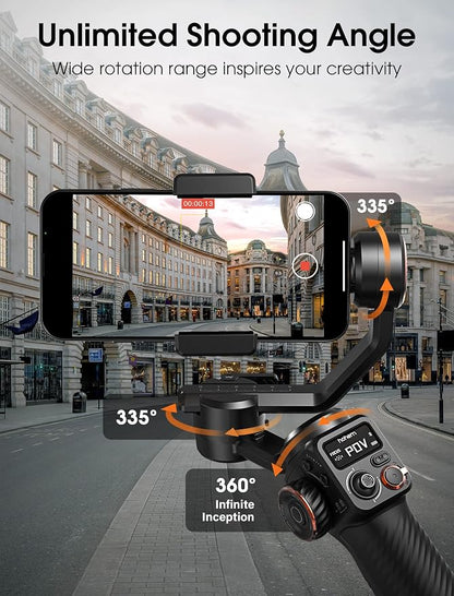 hohem iSteady M6 Gimbal Stabilizer for Smartphone, 2023 Upgrade 3-Axis Phone Gimbal for iPhone 14 Pro Max & Android, 360°Infinite Rotation, OLED Display for Video Recording