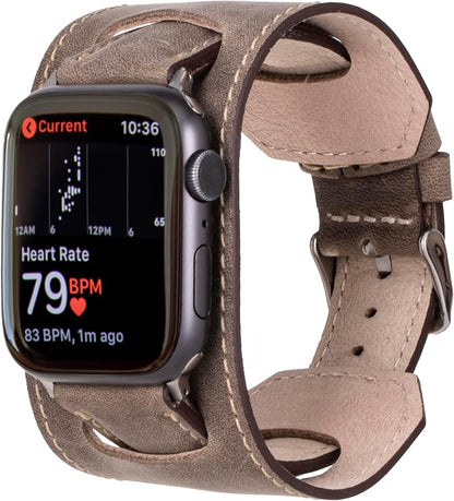 HARDISTON Cuff Watch Band Compatible with Apple 49mm for Men & Women, Handmade Genuine Leather, Compatible with iWatch Series 11 10 9 8 7 6 5 4 3 2 1 SE Ultra, Wrist Bracelet Band, Medium/Band-Camel
