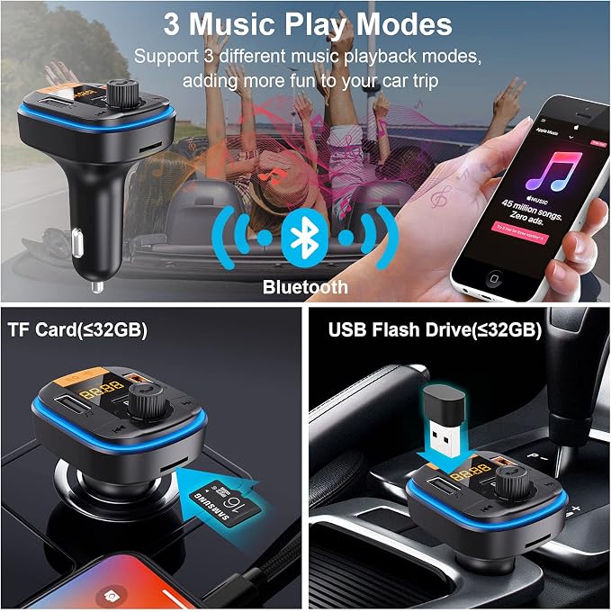 Bluetooth FM Transmitter for Car - BAISHUN Bluetooth 5.0 Adapter PD20W+QC3.0 Cigarette Lighter Radio Receiver Music Player Car Charger Supports Hands-Free Call Siri Google Assistant