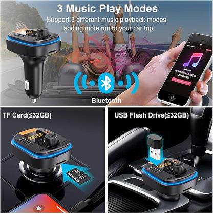 Bluetooth FM Transmitter for Car - BAISHUN Bluetooth 5.0 Adapter PD20W+QC3.0 Cigarette Lighter Radio Receiver Music Player Car Charger Supports Hands-Free Call Siri Google Assistant
