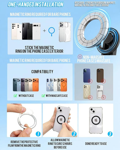 Magnetic Tripod for iPhone, Portable Selfie Stick Phone Tripod with Remote, Four-Leg Support Cellphone Stand for iPhone Magsafe, Fits Selfie Video Recording Gym Travel Essentials Accessories