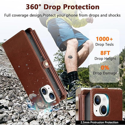 Wallet Case for iPhone 15 with Card Holder/Crossbody Wallet/Strap| RFID Blocking | Magnetic | Kickstand | Detachable | PU Leather Phone Case for iPhone 15,6.1 in,Brown