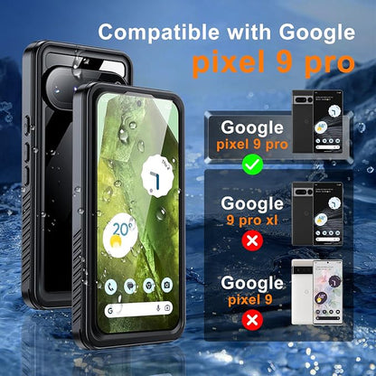 Hualele Pixel 9 Pro Waterproof Case Built-in Screen Protector and Lens Protector, IP68 Underwater Rugged Full Body Shockproof Anti-Scratched Durable Phone Case for Google Pixel 9 Pro Black/Clear