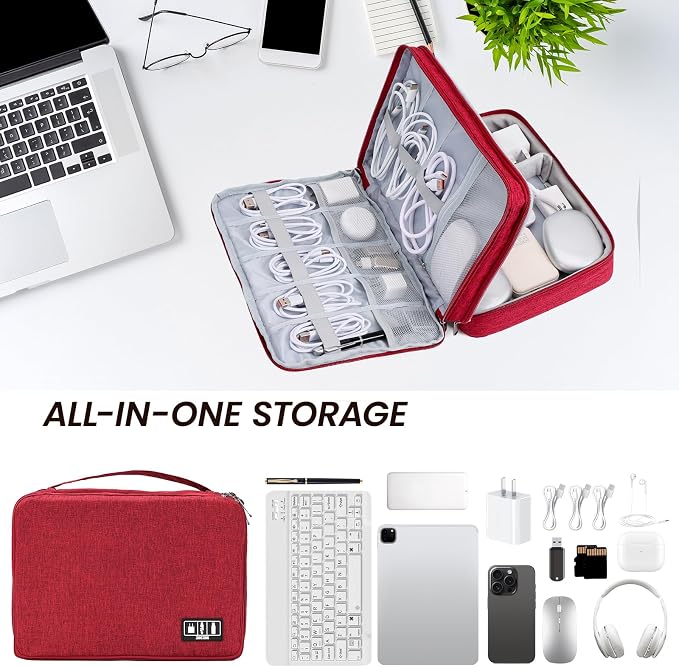 Large Electronic Organizer Travel Case, Double Layer Tech Pouch with Adjustable Dividers, Cable Organizer Bag for Charger, Power Bank, Hard Drive, Camera Gear and Travel Accessories