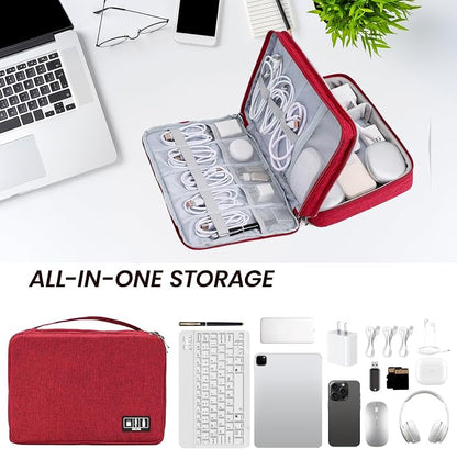 Large Electronic Organizer Travel Case, Double Layer Tech Pouch with Adjustable Dividers, Cable Organizer Bag for Charger, Power Bank, Hard Drive, Camera Gear and Travel Accessories