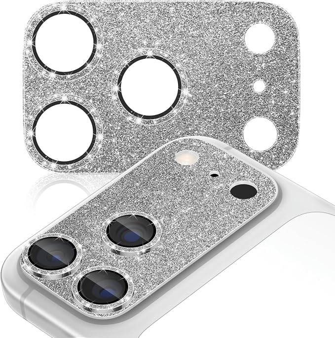 imluckies Compatible with iPhone 17 Pro Max Camera Lens Protector Bling, Ultra HD Tempered Glass Shiny Diamond Camera Plate Sparkle Screen Protection, 9H Anti-Scratch & Easy Install, Glitter Gray