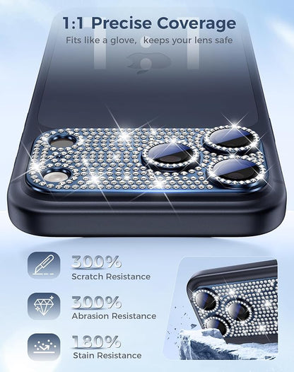 Goton for iPhone 17 Pro Max Camera Lens Protector Diamond Bling- Not Easy to Fall, Strong Adsorption, Glitter Metal Aluminum Alloy Rear Camera Screen Cover Accessories for 17 Promax, Deep Blue