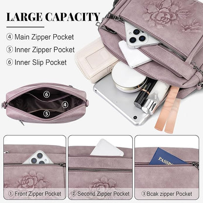 Crossbody Bags for Women Trendy, Vegan Leather Crossbody Purses Travel Shoulder Handbags Embossed Design