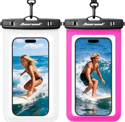 Hiearcool Universal Waterproof Phone Pouch,IPX8 Cell Phone Waterproof Case Up to 8.3" for iPhone 17 16 15 14 13 Pro Max,Beach Essentials Vacation Must Haves-Clear&Bright Red-2Pack