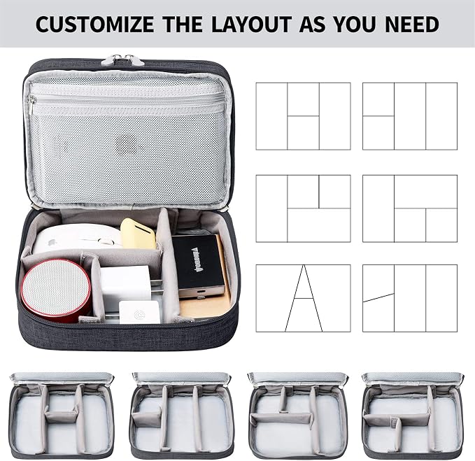 mygreen Electronic Accessories Organizer Bag, Waterproof Double Layer Travel Storage Case with Adjustable Padded Dividers, Portable Hard Pouch for Cables, Charger, Power Bank, Phone, Hard Drive Black