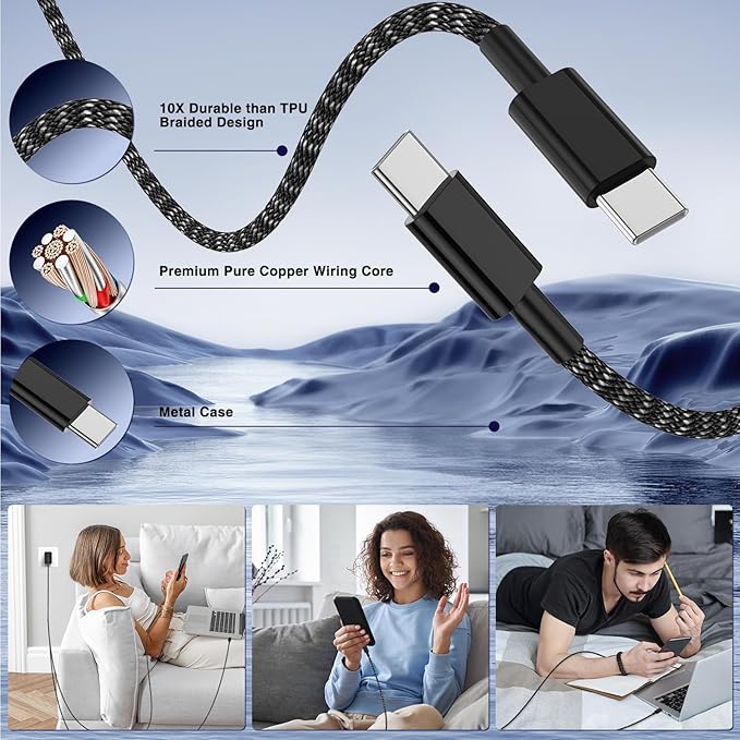 65W Super Fast Charger Type C for Samsung,3 Port 100W PD Quick Charging 3.0 USB C Charger Block & 3/6/10/10FT Braided Type C Cord for Samsung Galaxy S26 Ultra/S26/S25 Ultra/S24/Android/iPhone 17