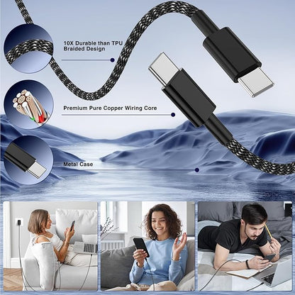 65W Super Fast Charger Type C for Samsung,3 Port 100W PD Quick Charging 3.0 USB C Charger Block & 3/6/10/10FT Braided Type C Cord for Samsung Galaxy S26 Ultra/S26/S25 Ultra/S24/Android/iPhone 17