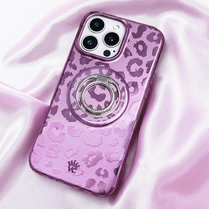 VELVET CAVIAR Compatible with MagSafe Phone Grip 2.0 | Cute Magnetic Ring Holder | Finger Loop Kickstand | Pop On Accessory for iPhone 17, 16, 15, 14, 13, 12 | Amethyst Leopard
