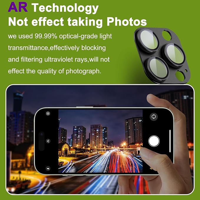 2-Pack Shatterproof Camera Lens Protector for iPhone 15 Pro/15 Pro Max |AR Tempered Glass Strong Adsorption Metal Camera Cover Screen(Black)