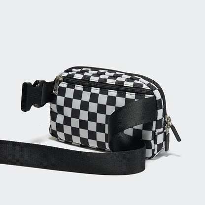 Pander Two Way Zipper Fanny Pack Nylon Everywhere Belt Bag for Women, Water Repellent Waist Packs, Crossbody Bags with Adjustable Strap (Checkered Black)