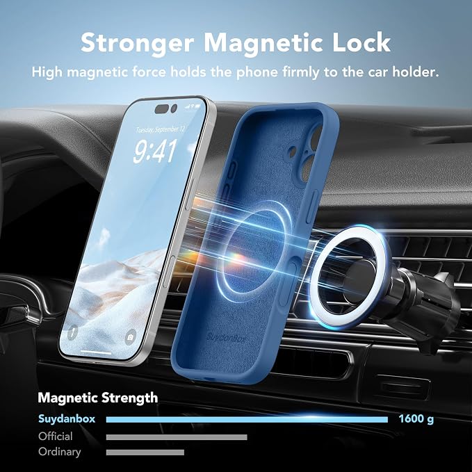 Magnetic for iPhone 16 Case, Compatible with MagSafe, [Screen Protector + Full Camera Protection], Silicone Shockproof Anti-Scratch Protective Phone Case for iPhone 16 6.1", Lake Blue