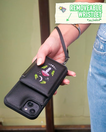 Smartish iPhone 14 Plus Crossbody Wallet Case - Dancing Queen [Purse/Clutch with Detachable Strap & Wristlet] Protective Cover with Credit Card Holder - Moons Out Shrooms Out