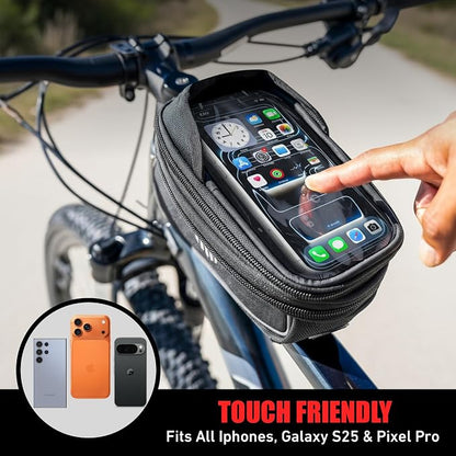 Nomad USA Bicycle Bag, Expandable Bike Tool Pouch Front Frame/Handlebar Bag, Touch Screen Waterproof Cycling Phone Fits All iPhones, Galaxy S25, Pixel Pro, Reflective Top Tube Bag for Bike Accessories