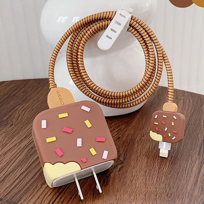 Compatible with Apple 20W/18W USB-C Adapter Charger, 3D Cartoon Protective Case for iPhone 20W USB-C Power Adapter Charger Fast Lightning Cover (Ice Cream)