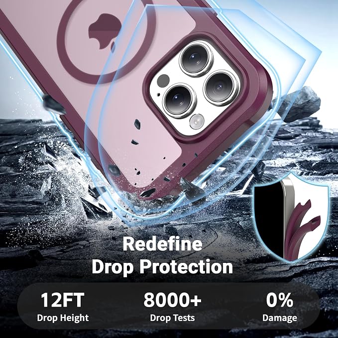jaroco Magnetic for iPhone 16 Pro Max Case, [Compatible with MagSafe][Military Grade Drop Protection][Heavy Duty Protection][Non-Slip][Shockproof] 2-Layer Durable Bumper Phone Case 6.9''-Wine Red