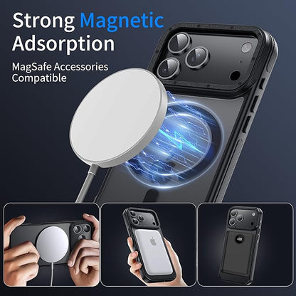 Strong Magnetic for iPhone 17 Pro Case with Camera Cover [10Ft Military-Grade Protection] Compatible with MagSafe Shockproof Slim Thin Phone Cover for iPhone 17 Pro 6.3 inch, Black