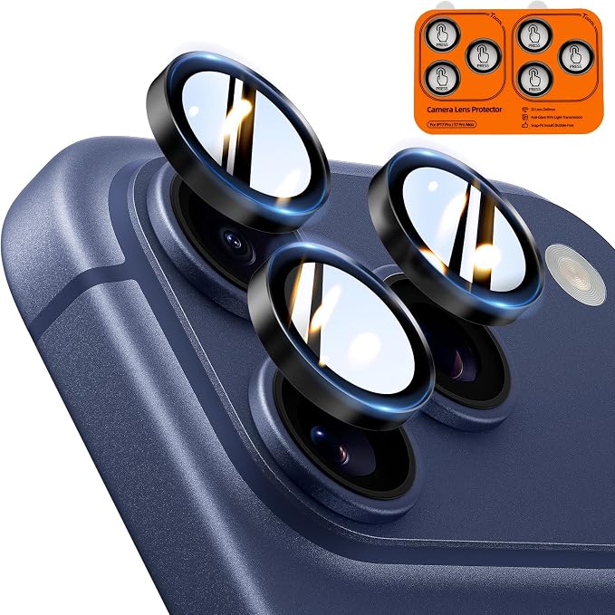 TOCOL Camera Lens Protector for iPhone 17 Pro Max/iPhone 17 Pro Tempered Glass HD Individual Scratch Resistant Camera Cover Accessories Case Friendly 2 Pack（Black）