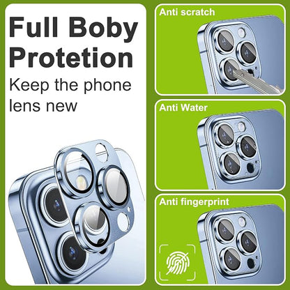 2-Pack Shatterproof Camera Lens Protector for iPhone 13 Pro/13 Pro Max |AR Tempered Glass Strong Adsorption Metal Camera Cover Screen(Far Peak Blue)
